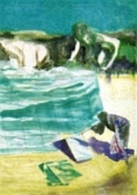 Harry Weisburd, 'Mother Nature Creating Sw...', 2004, original Watercolor, 18 x 24  cm. Artwork description: 20523   Spiritual, landscape , water, sea, lake , ocean. female, goddess, mother, woman, nature        ...