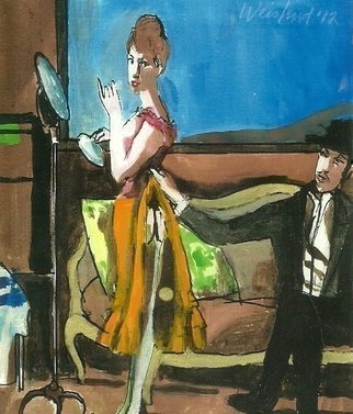 Harry Weisburd, 'Myth Judgement Of Paris, ...', 2012, original Watercolor, 11 x 14  cm. Artwork description: 18147    Realism, Figurative, Erotic, Sensual, woman, female, 3D, love, romance, hooker, Artist Manet, man, male, couple realistc , figurative                         ...