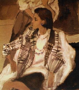 Harry Weisburd, 'PLAID  JACKET', 2012, original Watercolor, 9 x 12  cm. Artwork description: 8247    Woman in a plaid jacket               ...