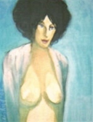 Harry Weisburd, 'Pink Shirt', 2009, original Watercolor, 12 x 16  cm. Artwork description: 20523   erotic, female, sexy, woman , semi- nude ...