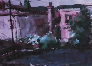 Harry Weisburd, Barb b que for three, 2015, Original Watercolor, size_width{Rooftops_-1432961486.jpg} X 15 inches