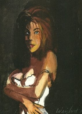 Harry Weisburd, 'Sara In White', 2012, original Watercolor, 12 x 12  cm. Artwork description: 17751    Realism, Figurative, woman,  erotic, realism , white lingerie                                       ...