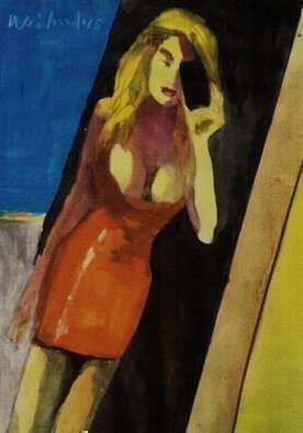 Harry Weisburd, 'Selfie1', 2015, original Watercolor, 9 x 12  cm. Artwork description: 11811   Women photograph themselves are known or called SELFIES   imming hole,      ...