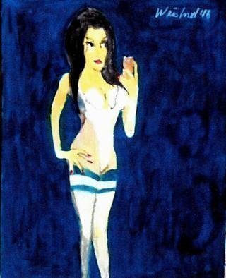 Harry Weisburd, 'Selfie In Striped Stockings ', 2016, original Watercolor, 11 x 14  cm. Artwork description: 9435       Selfie woman wearing striped stockings  .    ...