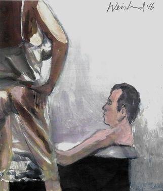 Harry Weisburd, 'The Bath  3', 2016, original Watercolor, 11 x 14  cm. Artwork description: 8643     Woman in White Lingerie with man taking a bath                ...