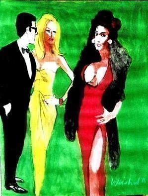 Harry Weisburd, 'The Other Woman', 2016, original Watercolor, 14 x 17  cm. Artwork description: 9831    Woman looking sexy sensual other woman in red gown man looking also  ...