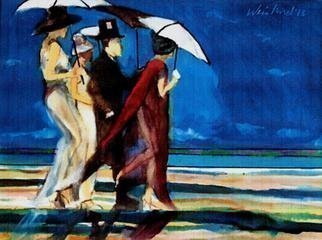 Harry Weisburd, 'Walk On The Beach ', 2013, original Watercolor, 16 x 12  cm. Artwork description: 9435       Group of people walking on the beach   .     ...