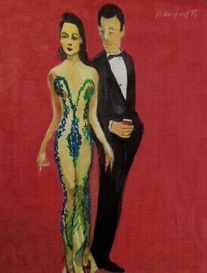 Harry Weisburd, 'Woman IN See Thru Green Gown ', 2015, original Watercolor, 11 x 14  cm. Artwork description: 11811  Sensual , erotic  looking     Woman wearing a see through green embroidered gown with man.            ...