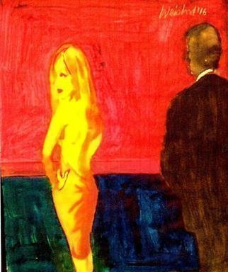 Harry Weisburd, 'Woman In Backless Dress', 2016, original Watercolor, 14 x 17  cm. Artwork description: 11019                       Love and romance,  glamorous sensual woman in backless dress with man                               ...