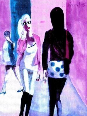 Harry Weisburd, 'Woman In Polka Dot Skirt', 2016, original Watercolor, 11 x 14  cm. Artwork description: 10623                     Wwomen walking on the street, one wearing polka dot skirt          2                        ...
