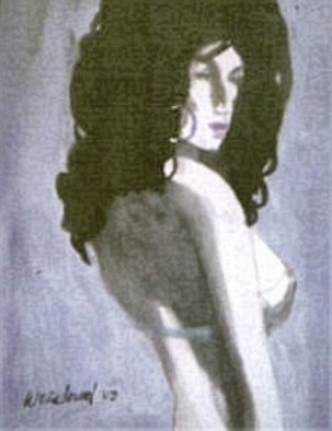 Harry Weisburd, Barb b que for three, 2009, Original Watercolor, size_width{Woman_With_Dark_Hair-1254450870.jpg} X 14 inches
