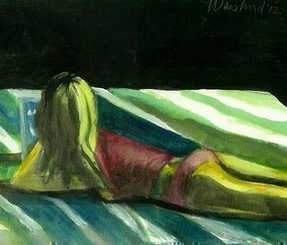 Harry Weisburd, 'Woman With Laptop', 2012, original Watercolor, 14 x 11  cm. Artwork description: 18147  Realism, Figurative, Erotic, bikini panty , Sensual, woman, female, laptop                                ...