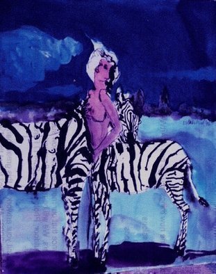 Harry Weisburd, Barb b que for three, 2015, Original Watercolor, size_width{Zebra_Woman_-1432855343.jpg} X 17 inches