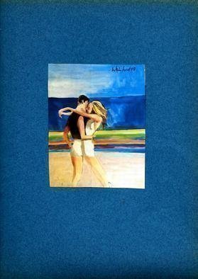 Harry Weisburd, 'Beach Hug', 2018, original Watercolor, 11 x 14  cm. Artwork description: 3891 Love and Romance couple hugging on the beach by the sea ...
