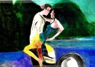 Harry Weisburd, 'Car Romance', 2019, original Watercolor, 12 x 9  cm. Artwork description: 1911 Love and Romance on hood of a car ...