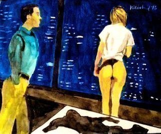 Harry Weisburd, 'City Lights', 2015, original Watercolor, 14 x 11  cm. Artwork description: 5475 Woman and man looking out window , city lights at night...
