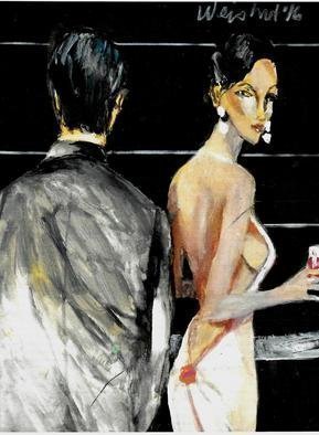 Harry Weisburd, 'Happy Hour 35', 2016, original Watercolor, 16 x 20  cm. Artwork description: 4287 Woman looking for love and romance at Happy Hour ...