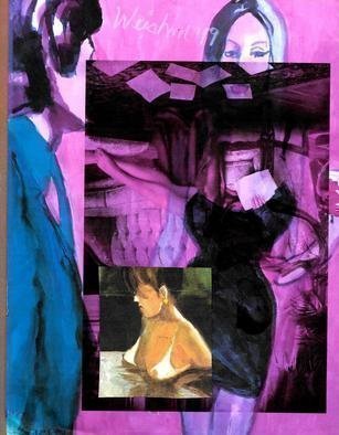 Harry Weisburd; Happy Hour Black Dress, 2019, Original Watercolor, 9 x 12 inches. Artwork description: 241 Figurative Abstraction Happy Hour woman in black dress collage of nude ...