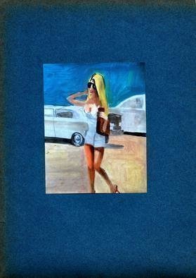 Harry Weisburd, 'Parking Lot Blonde Selfie', 2018, original Watercolor, 11 x 14  cm. Artwork description: 2307 Blonde in parking lot making a Selfie...