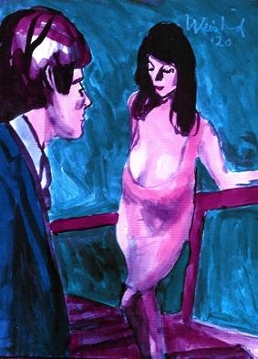 Harry Weisburd; Stairway To Heaven 15, 2020, Original Watercolor, 11 x 14 inches. Artwork description: 241 Theme of Art work is  relationship between  men and women...