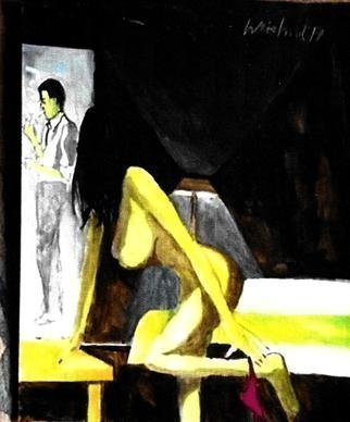 Harry Weisburd; Strangers In The Night, 2019, Original Watercolor, 11 x 14 inches. Artwork description: 241 Sensual Sexy Erotic woman undresing for strangers in the nightfor love and romance...
