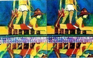 Harry Weisburd, 'Swimming Pool Reflection', 2015, original Watercolor, 32 x 20  cm. Artwork description: 5475 Double image of woman at a swimming pool with reflection on pool water ...