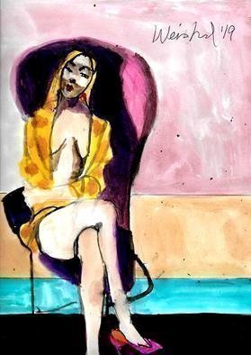 Harry Weisburd, 'Woman In Violet Chair', 2019, original Watercolor, 11 x 14  cm. Artwork description: 1911 Sensual, sexy erotic woman sitting in violet chair ...