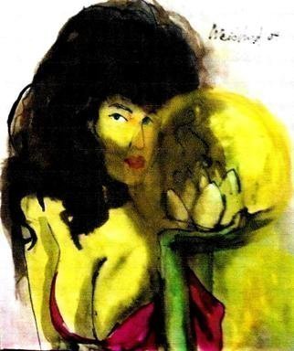 Harry Weisburd, 'Woman With Lotus Flower', 2004, original Watercolor, 18 x 24  cm. Artwork description: 7851 Myths  Woman with lotus flower ...