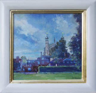 David Welsh; Eton Chapel, Stormy Sky, 2013, Original Painting Oil, 12 x 12 inches. Artwork description: 241  Eton College Chapel, from a more unusual viewpoint, with various College buildings in front. ...