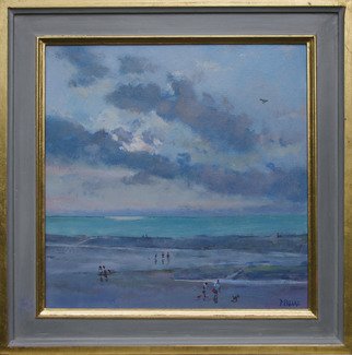 David Welsh; Evening, Old Hunstanton Beach, 2013, Original Painting Oil, 16 x 16 inches. Artwork description: 241  Families go home as evening falls on the beach at Old Hunstanton, North Norfolk. ...