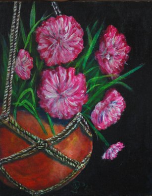 Wendy Goerl; Hanging Pretties, 2013, Original Painting Acrylic, 8 x 10 inches. Artwork description: 241  Pink flowers ina a terra cotta hanging basket. ...