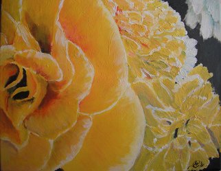 Wendy Goerl; In A Yellow And White Bouquet, 2011, Original Painting Acrylic, 14 x 11 inches. Artwork description: 241  A close up view of a yellow rose among carnations. This is on side- stapled canvas. The sides are blackened for display with or without a frame....