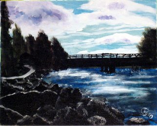 Wendy Goerl; Sturgeon Park October 2010, 2010, Original Painting Acrylic, 10 x 8 inches. Artwork description: 241  View of Wolf River looking downstream from dam toward Ed Sommers Memorial Bridge. Painted 