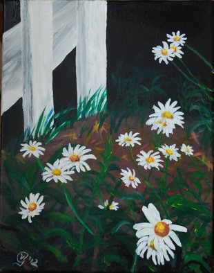 Wendy Goerl; Sunshine In The Shade, 2012, Original Painting Acrylic, 11 x 14 inches. Artwork description: 241  Daisies planted along the old judges'stand ( commonly called the gazebo) at Heritage House Park, Shawano, WI.  On backstapled canvas for display with or without frame.   ...