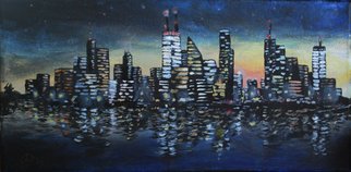 Wendy Goerl; Twitown, 2014, Original Painting Acrylic, 14 x 7 inches. Artwork description: 241  Tthough the central building is vaguely based on the John Hancock Center, I've made no attempt do depict a particular skyline. Gallery- wrap canvas painted all around for frameless display. ...