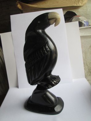 Dimitri Sonkeng; Parrot Carved With Ebony Wood, 2015, Original Sculpture Wood, 7 x 26 cm. 