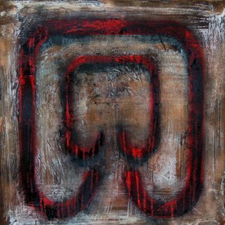 William Dick, 'LEERIE III', 2015, original Painting Encaustic, 50 x 50  cm. Artwork description: 1758                                              Description:  The painting portrays a powerful sense of illumination and generates a spiritual atmosphere through its repainting. The geometric patterns are inspired by both ancient tribal symbols and a fascination with the geological formations of the landscape. Each painting therefore evolves out of itself, layer on layer, ...