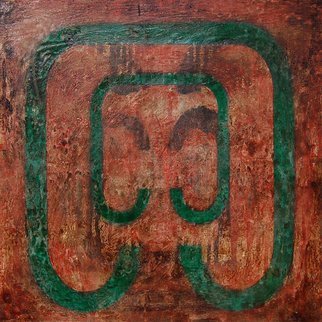 William Dick, 'LEERIE IV', 2015, original Painting Encaustic, 50 x 50  cm. Artwork description: 1758                                             Description:  The painting portrays a powerful sense of illumination and generates a spiritual atmosphere through its repainting. The geometric patterns are inspired by both ancient tribal symbols and a fascination with the geological formations of the landscape. Each painting therefore evolves out of itself, layer on layer, ...