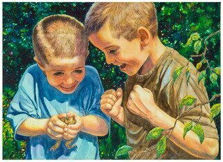 Deborah Wilson; Dylan And Trey, 2017, Original Watercolor, 15 x 20 inches. Artwork description: 241 Caught my grandsons being such boys ...