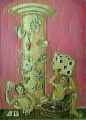 Wendy Lippincott, 'Jokers Wild', 2015, original Painting Oil, 22 x 30  x 1 inches. Artwork description: 2307  Gambling, Joker, Cards, poker, craps, 21, roulette wheel, fate                  ...