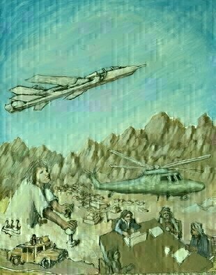 Wendy Lippincott; Remote Sensing, 2022, Original Painting Oil, 18 x 24 inches. Artwork description: 241 Remote Sensing, War, Military, drones, ...
