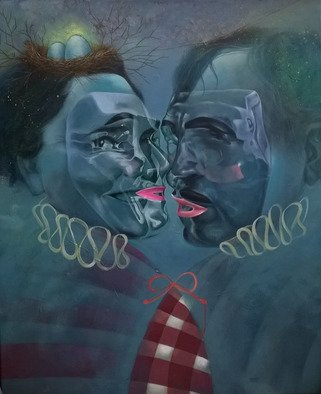 Wanda Torres; Carnaval, 2018, Original Painting Acrylic, 80 x 100 cm. Artwork description: 241 Figurative, symbolic, seflportrait, monochromatic  ...