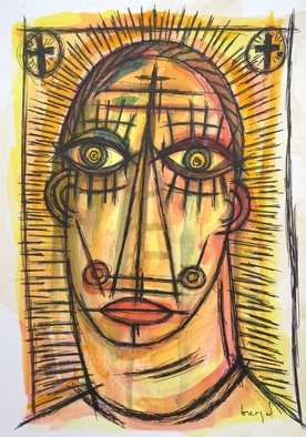 Luc Wunenburger; Jesus, 2017, Original Watercolor, 21 x 29.7 cm. Artwork description: 241 watercolor and pencil on paper 360 gm...
