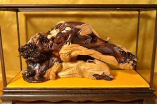 Shuili Chen; Crouching Tiger, 2014, Original Sculpture Wood, 7.7 x 13 inches. Artwork description: 241  
