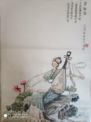 Qinghe Yang; Chinese Painting Lady, 2022, Original Painting Ink, 49 x 65 cm. Artwork description: 241 Complete Hand - painting wich use ink colour  and water on ShengXuan paper. This is an orignal production which the picture and the poem all out of the Author s imgame. This  is special chinese painting that cannot be draft first that must be thinking and drawing at ...