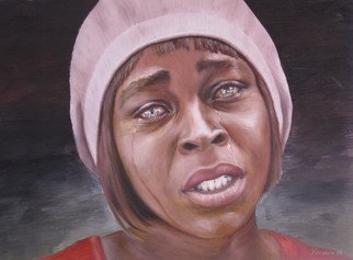 Yordan Enchev; Grief, 2014, Original Painting Oil, 65 x 48 cm. Artwork description: 241  This work was commissioned. It is a portrait of a mother who lost her teenage son in a street shooting in America. ...
