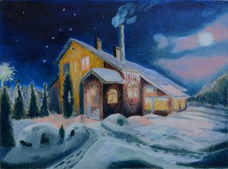 Vladimir Yaskin; Frosty Evening  , 2012, Original Painting Oil, 40 x 30 cm. Artwork description: 241     female portrait, painting     winter landscape Moscow Region  ...