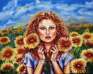 Yelena Rubin; Summers Sunflowers, 2013, Original Painting Oil, 20 x 16 inches. Artwork description: 241  The sun provides the constant renewal of life.  Its warmth and radiance enhances our beauty and gives us energy. This painting attempts to showcase these qualities in a unique way.