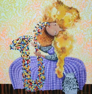 Yelena Revis; Dreamtime Jazz, 2014, Original Painting Acrylic, 101 x 101 cm. Artwork description: 241  Hot summer midday.  Listen The melody sounds i? 1/2iti? 1/2s a jazz.  Hair of the girl is like a bright sun.  Sounds are dissolving, melting in the air, turning into a whimsical ornament.  Iti? 1/2s a jazz. ...