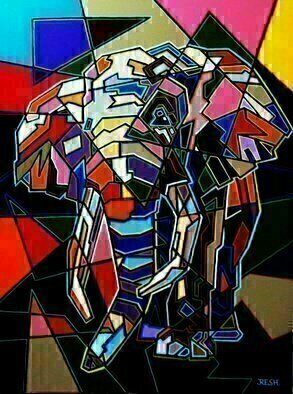Yosef Reznikov, 'Composition Elephant', 2020, original Mixed Media, 100 x 80  x 4 cm. Artwork description: 1758 Abstracted realism.Take any realistic painting - landscape, for example. You are here with a sketchbook, and your objects: a river, bushes, clouds are somewhere there. There is a distance between you, and from that distance you observe and depict an object. So in all realistic paintingAn abstract ...